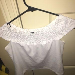 Tight white off the shoulder crop top